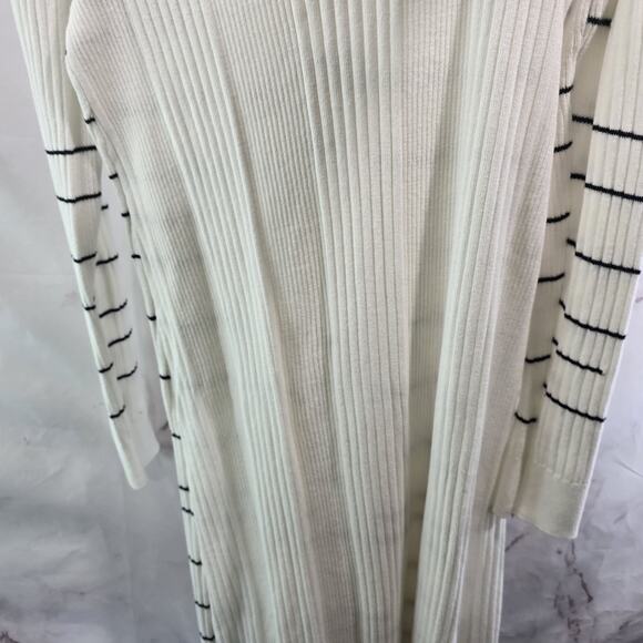 Cabi Cardigan Womens Medium White Striped Sweater Dashes Duster Long 5638 - Picture 8 of 11